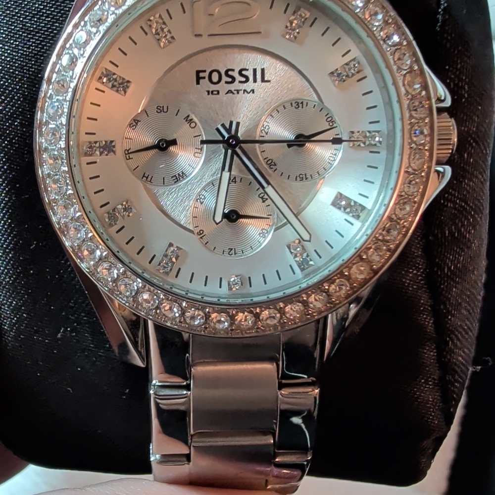 Fossil Women's Silver Bracelet Watch with Crystal Accents